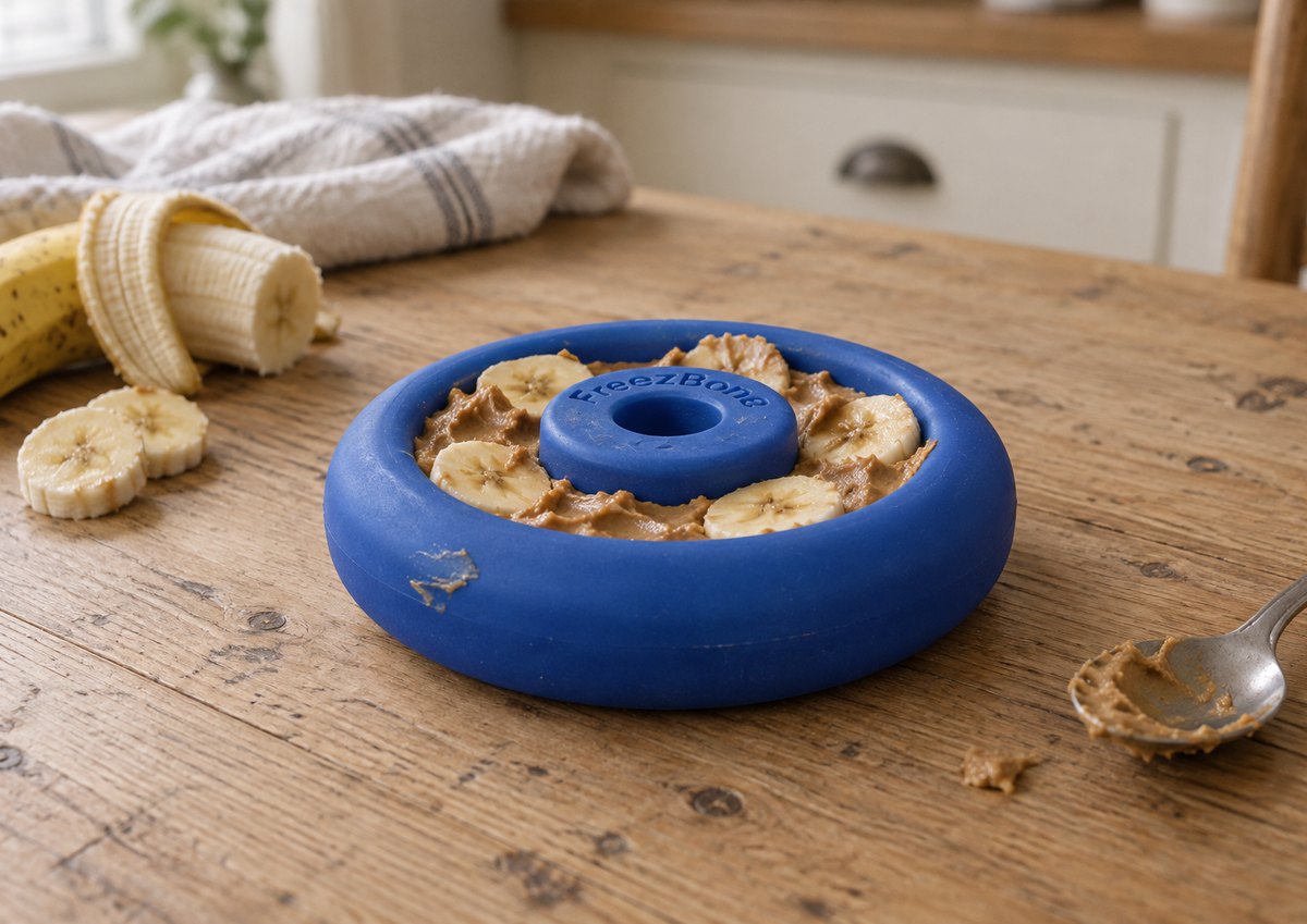 Freez Doughnut filled with banana and peanut butter, ready to freeze