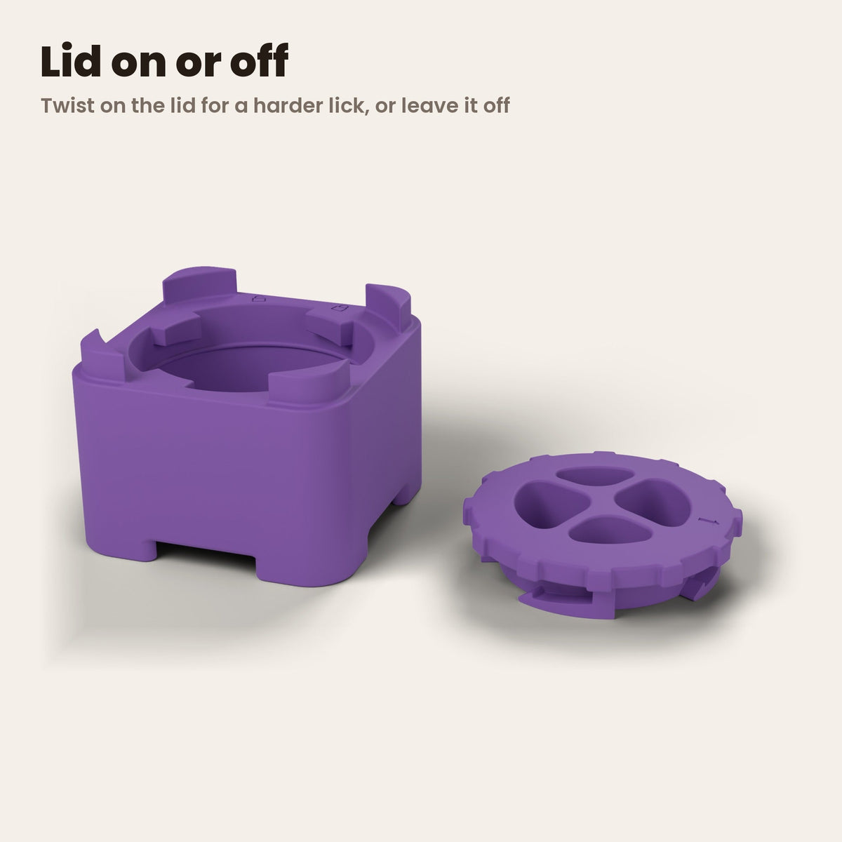 FreezBrick Tough with the lid off: twist on the lid for a harder lick, or leave it off