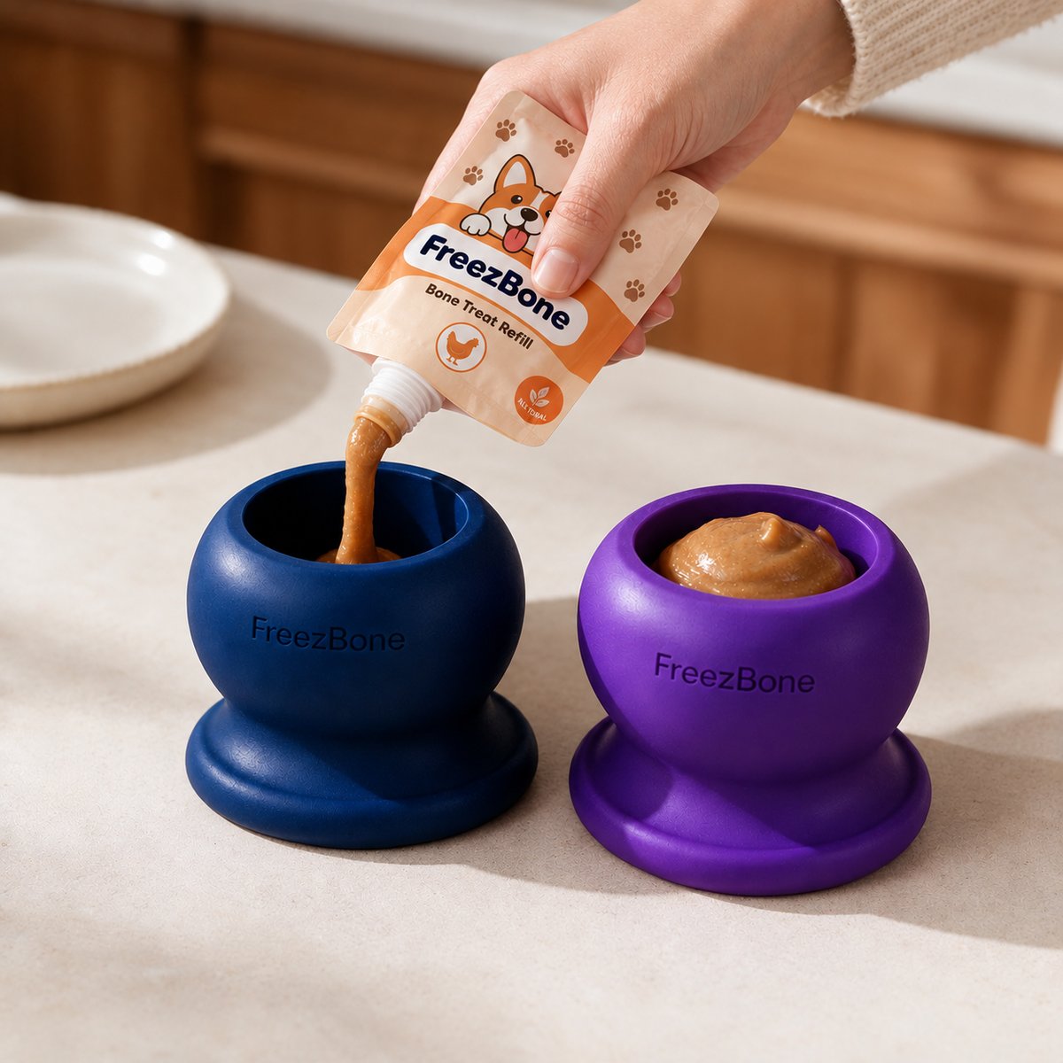 Filling a FreezBall Starter Pack with a soft treat