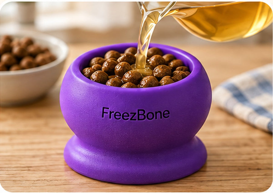 FreezBall filled with kibble and bone broth