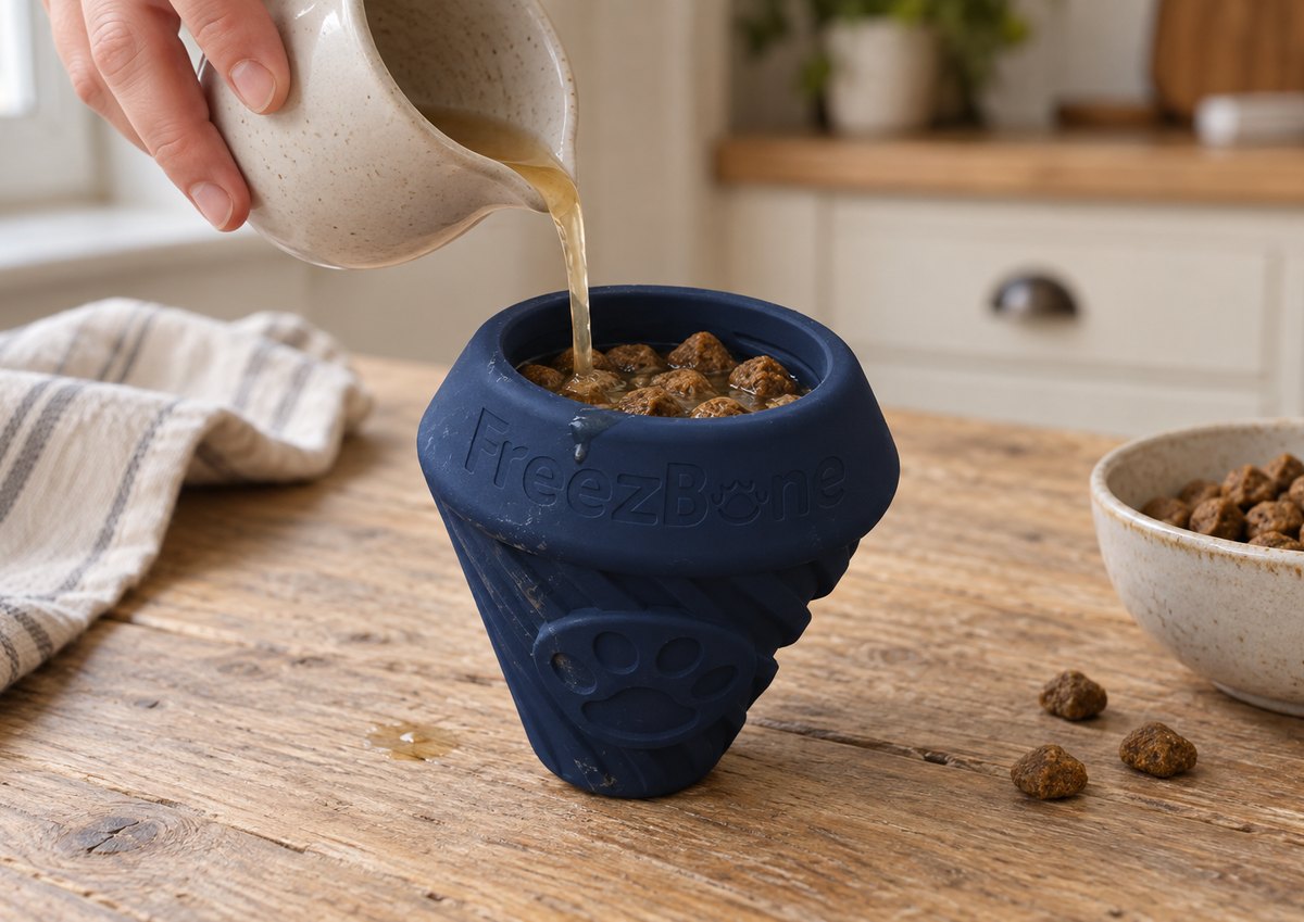 FreezCone filled with broth + kibble