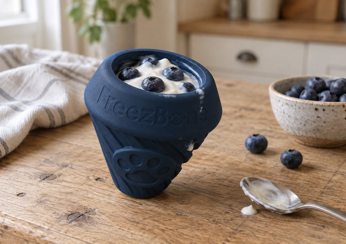 FreezCone filled with yogurt + blueberries