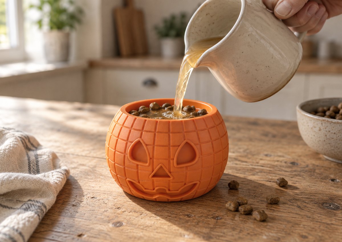 FreezPumpkin  filled with broth + kibble