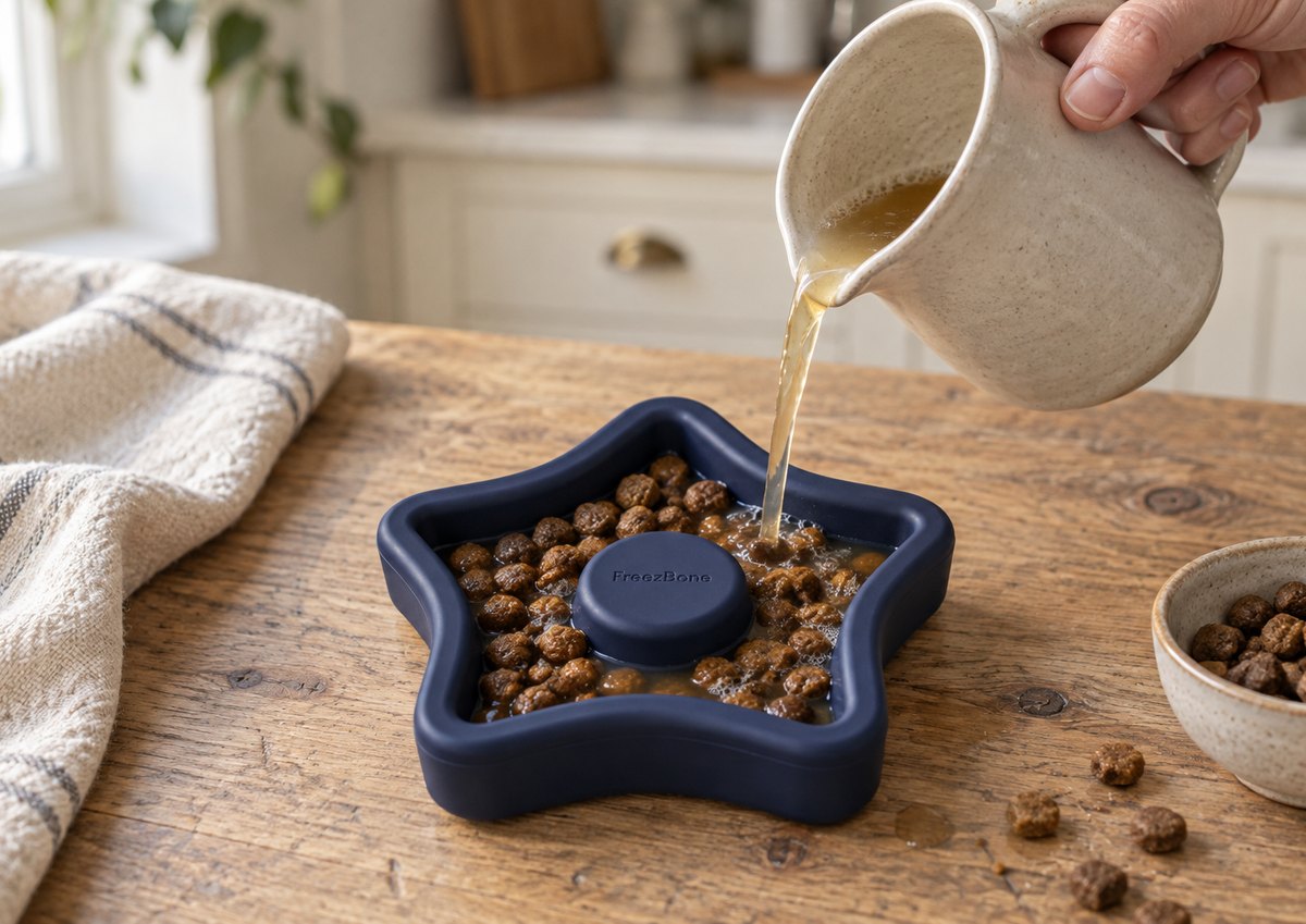 FreezStar filled with broth + kibble