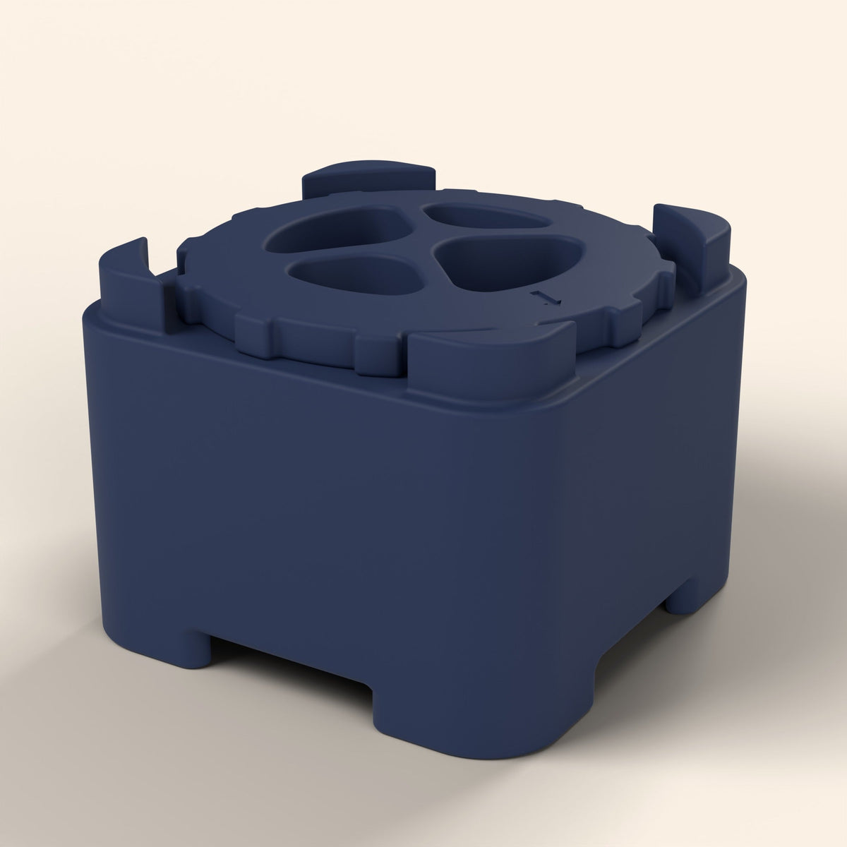 FreezBrick Tough stackable frozen treat toy in navy, with its locking lid